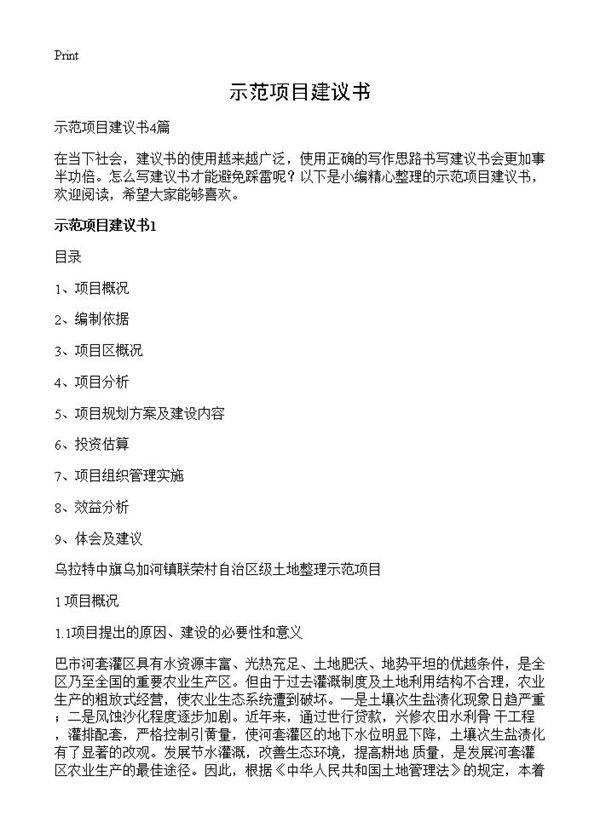 示范项目建议书