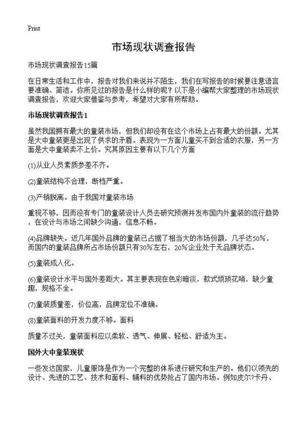 市场现状调查报告