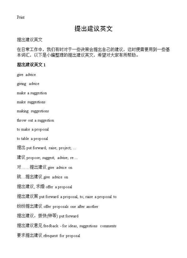 提出建议英文