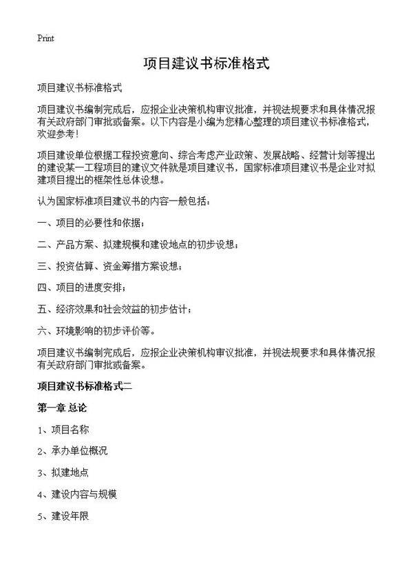 项目建议书标准格式