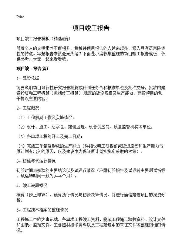 项目竣工报告8篇