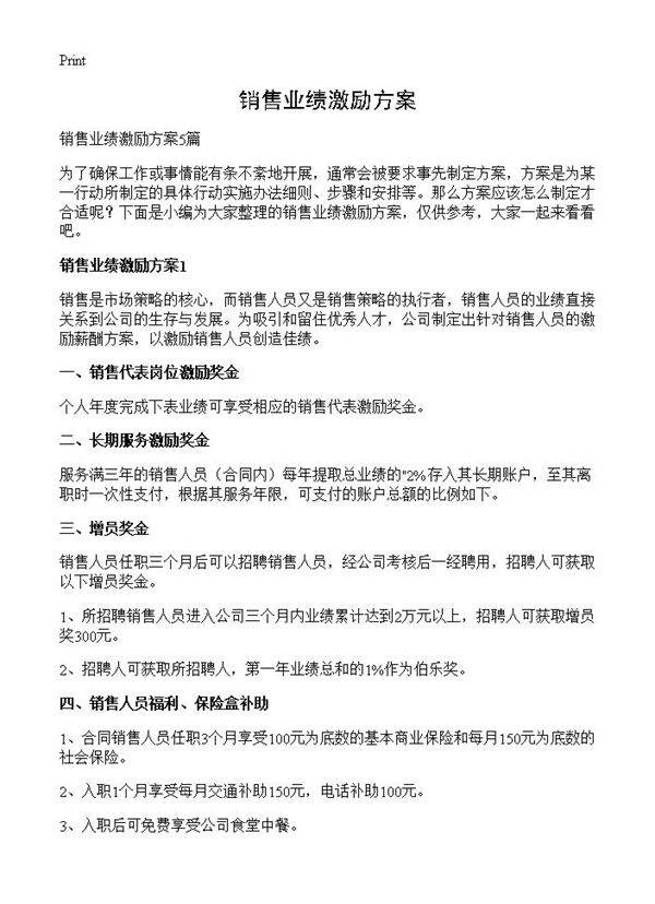 销售业绩激励方案