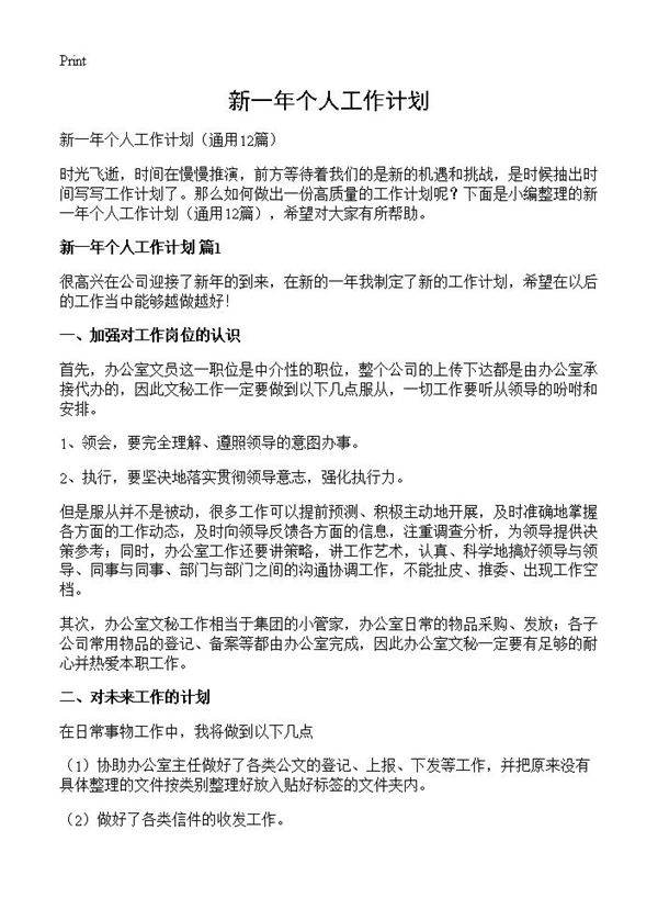 新一年个人工作计划12篇