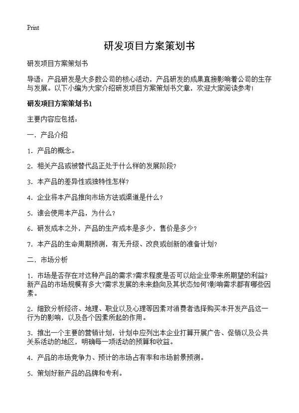 研发项目方案策划书