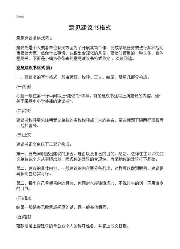 意见建议书格式