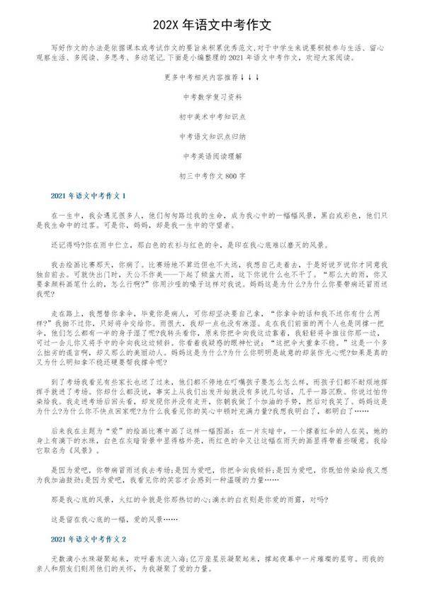 202X年语文中考作文