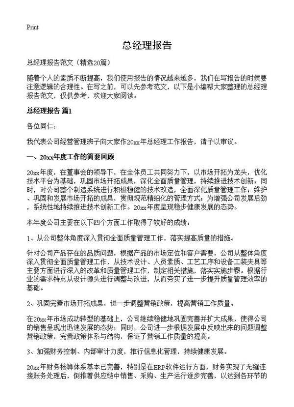 总经理报告20篇