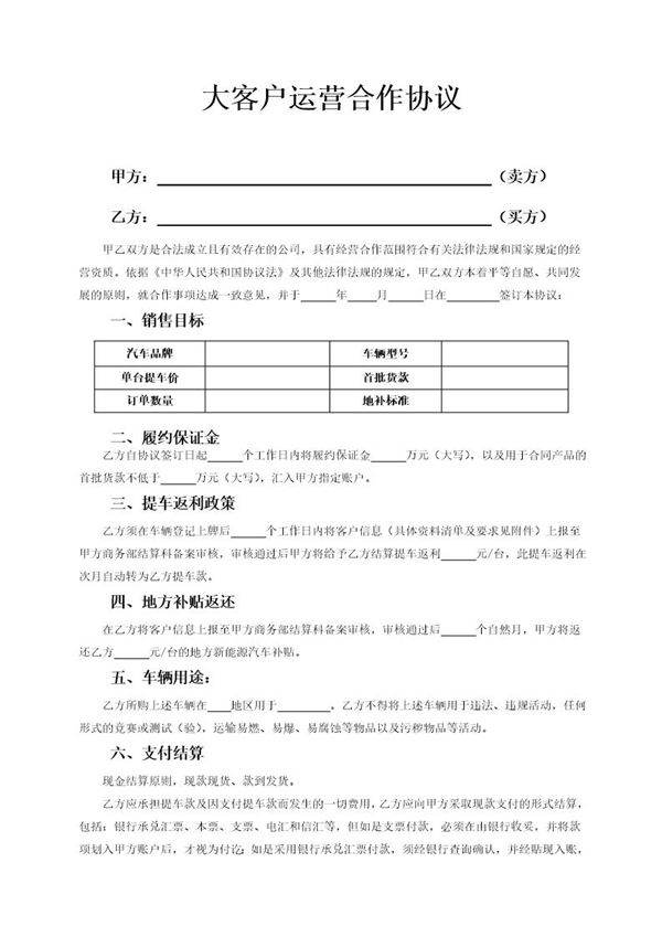 大客户运营合作协议模板