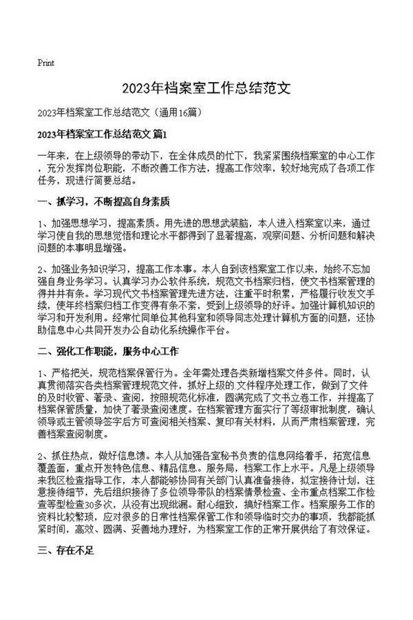 2023年档案室工作总结范文