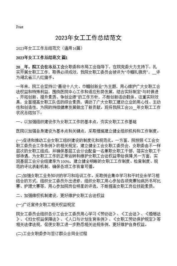 2023年女工工作总结范文