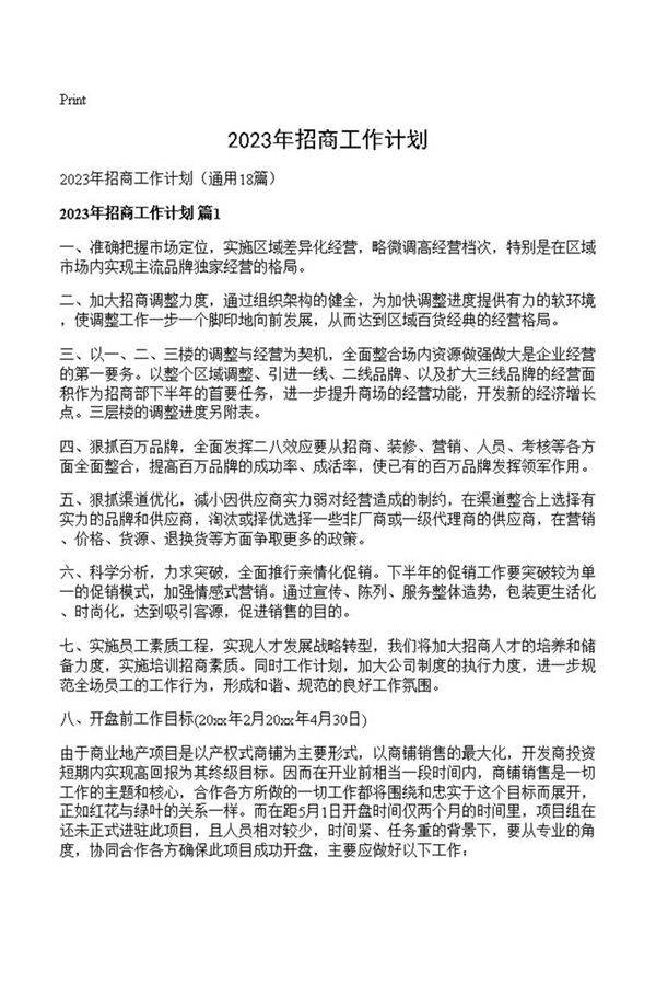 2023年招商工作计划