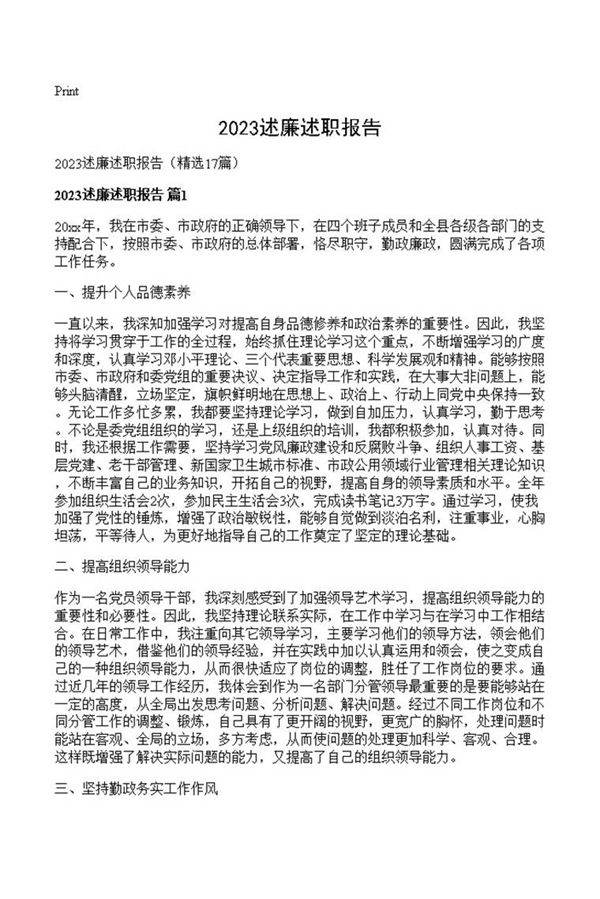 2023述廉述职报告