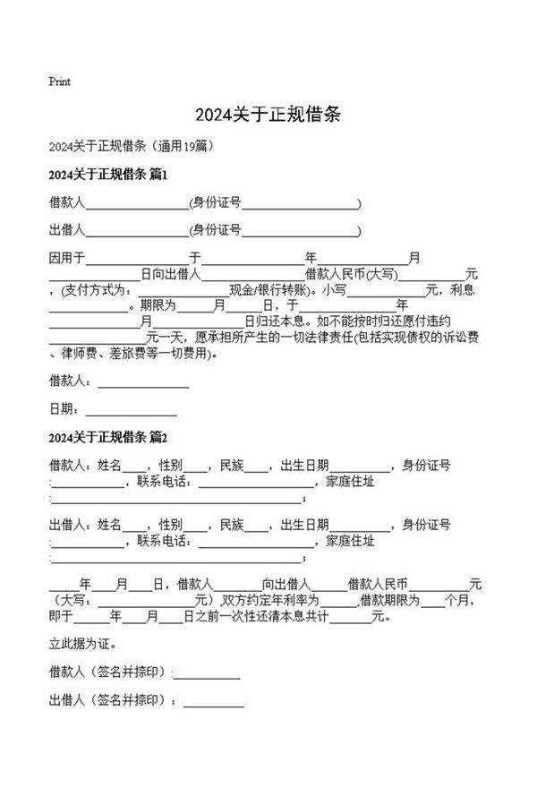 2024关于正规借条