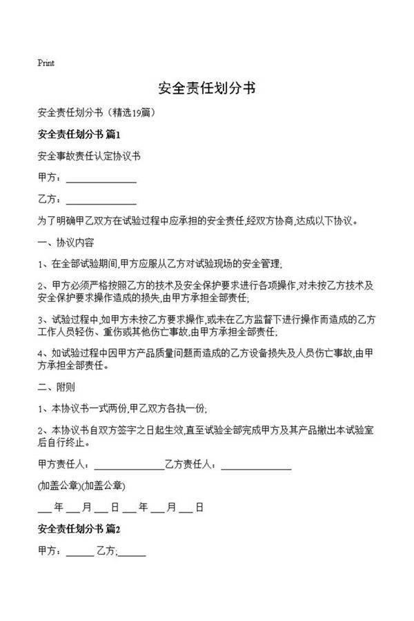 安全责任划分书