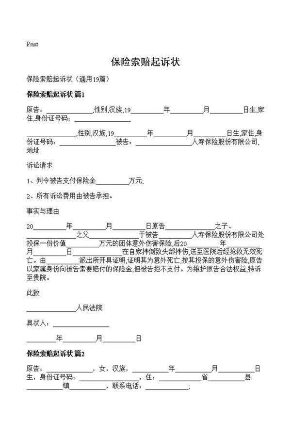 保险索赔起诉状