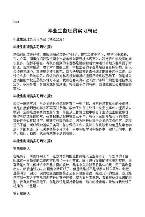 毕业生监理员实习周记