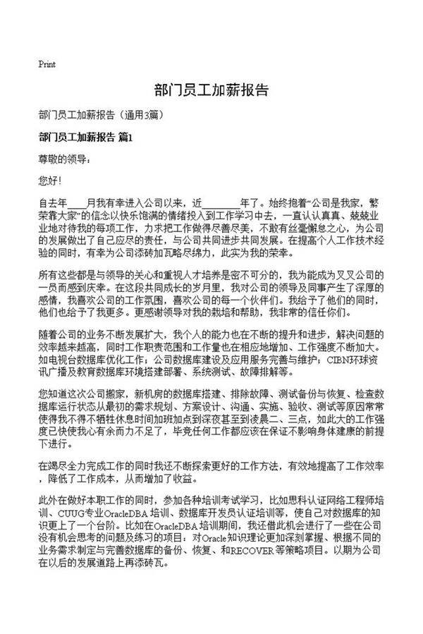 部门员工加薪报告