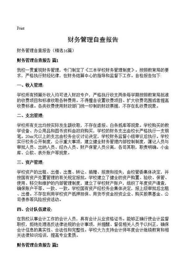 财务管理自查报告