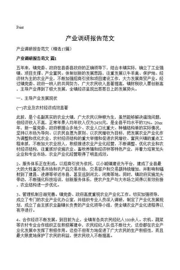 产业调研报告范文
