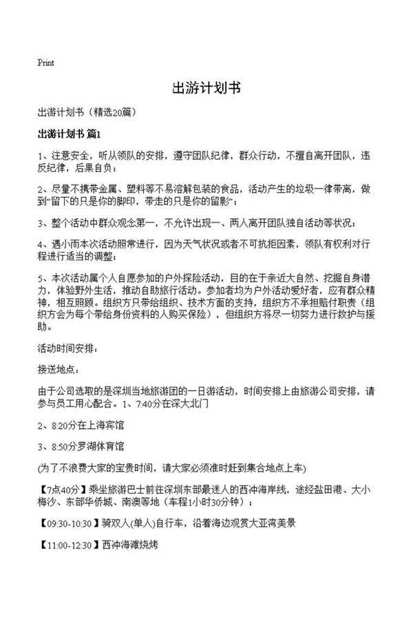 出游计划书