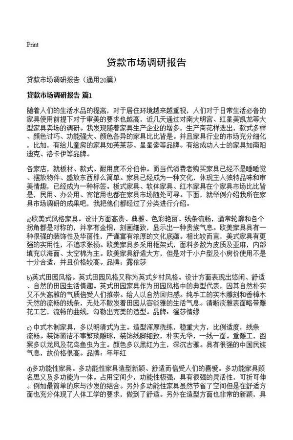 贷款市场调研报告