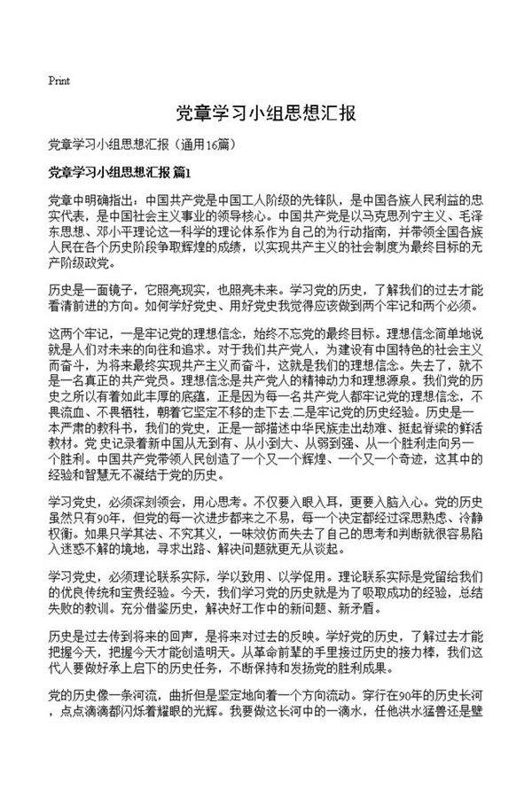 党章学习小组思想汇报