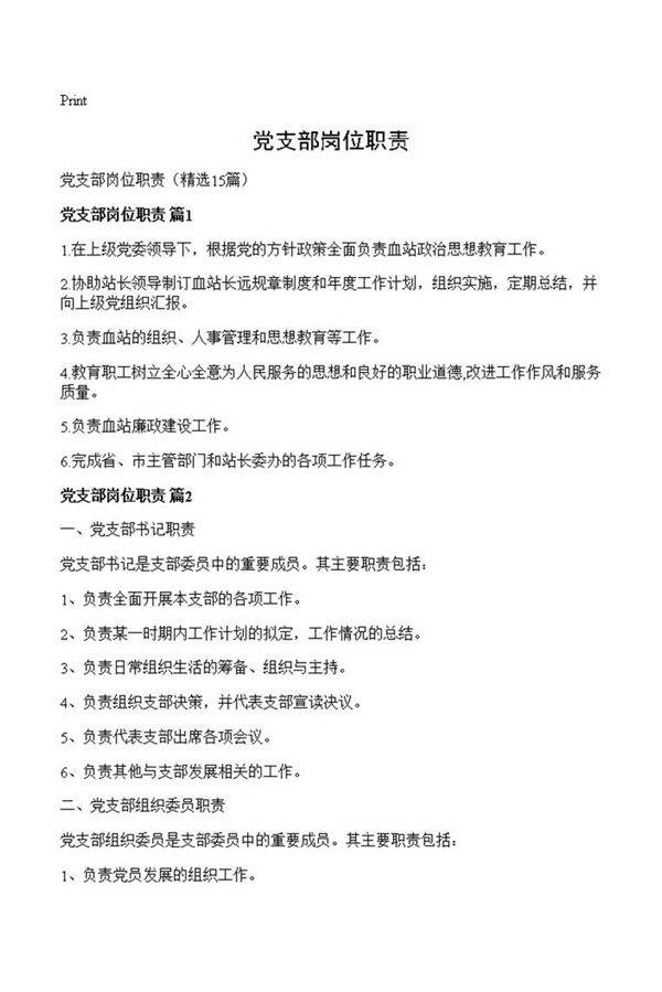 党支部岗位职责