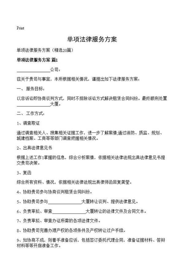 单项法律服务方案