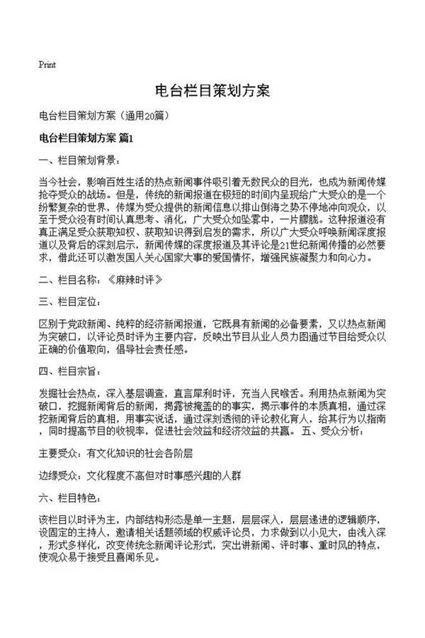 电台栏目策划方案