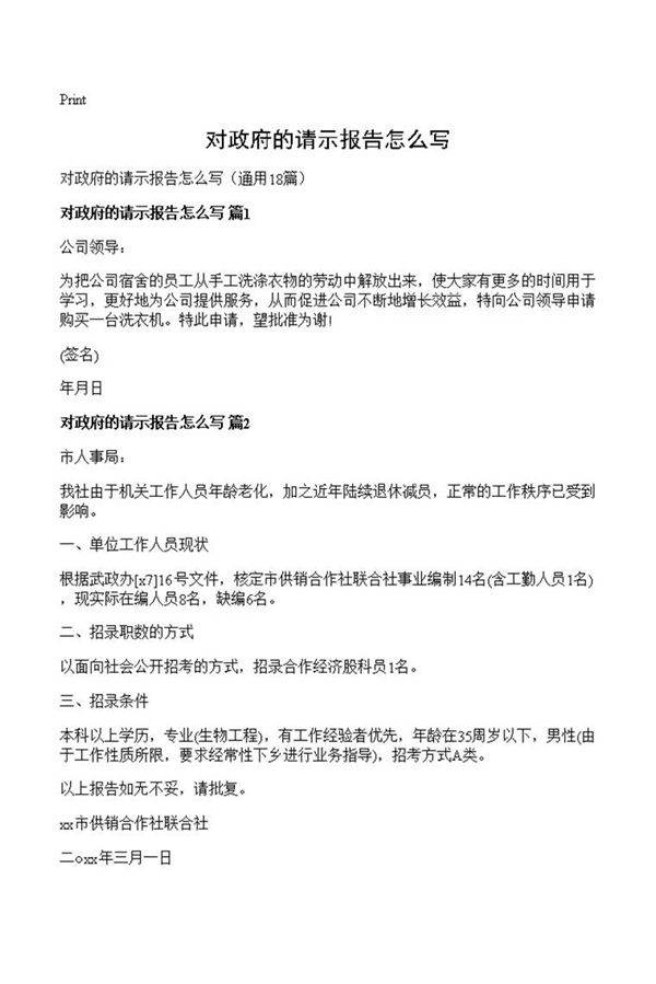 对政府的请示报告怎么写