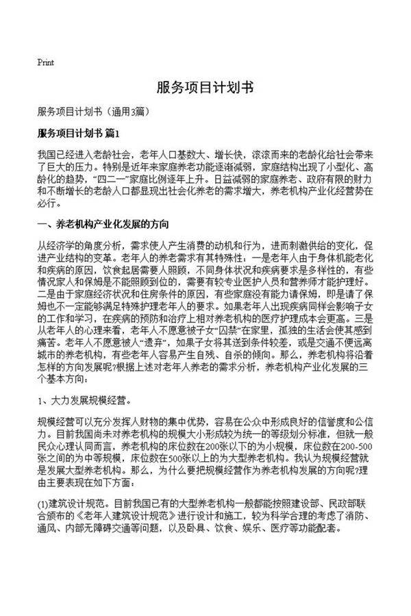 服务项目计划书