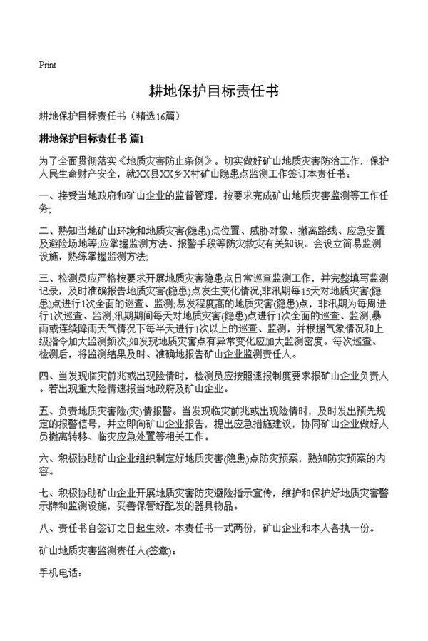 耕地保护目标责任书