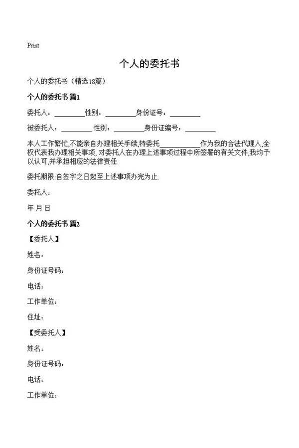 个人的委托书
