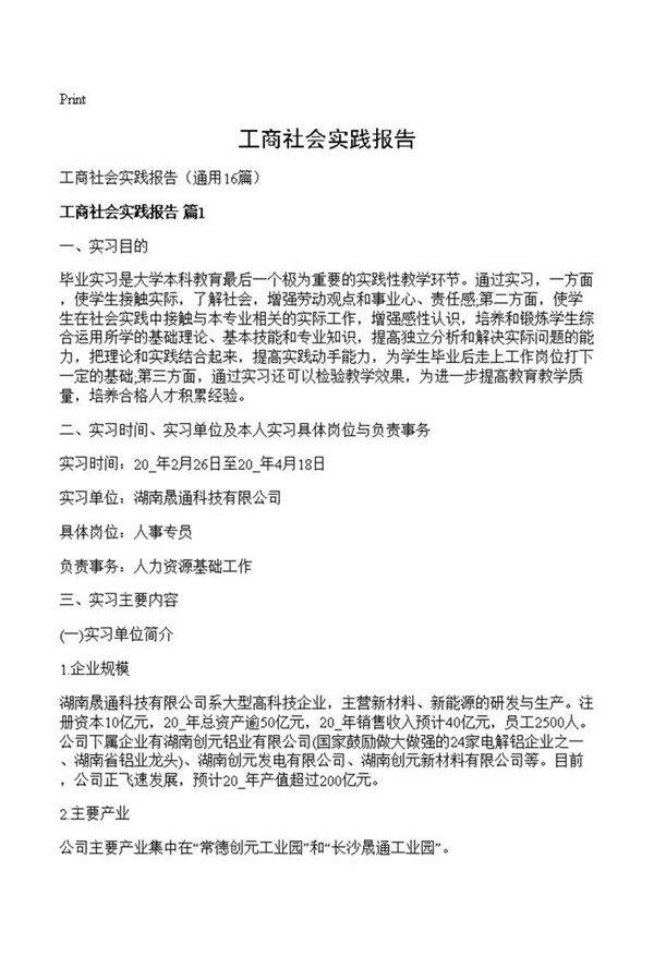 工商社会实践报告