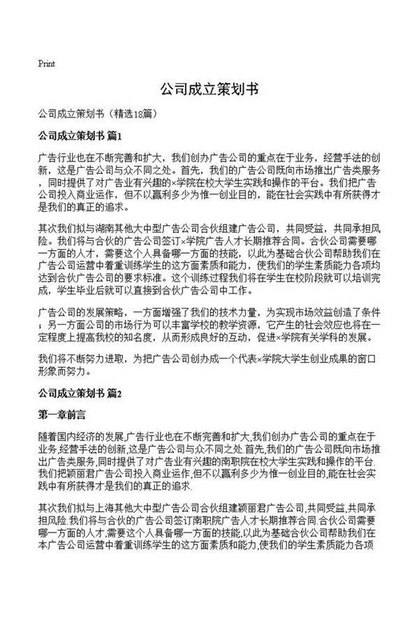 公司成立策划书