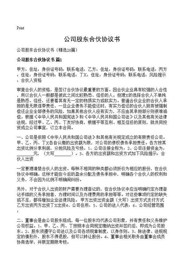 公司股东合伙协议书