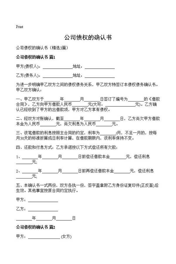 公司债权的确认书