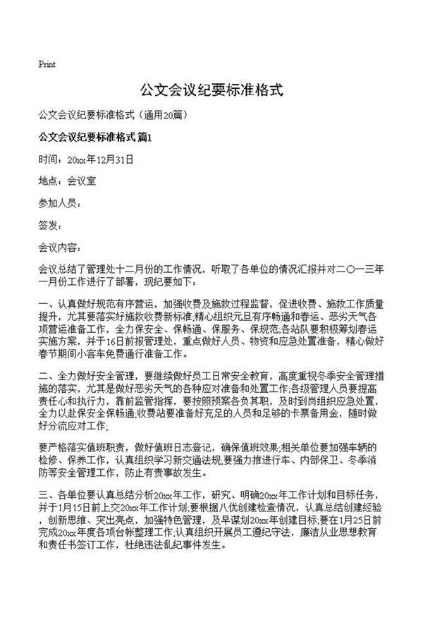 公文会议纪要标准格式