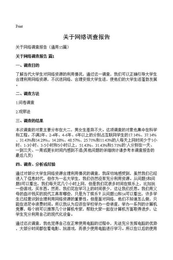关于网络调查报告