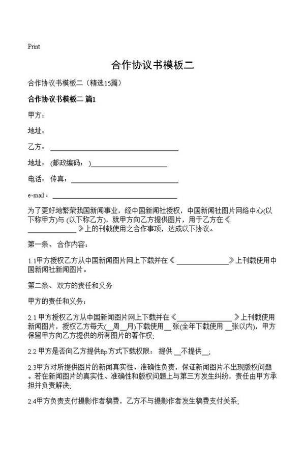 合作协议书模板二