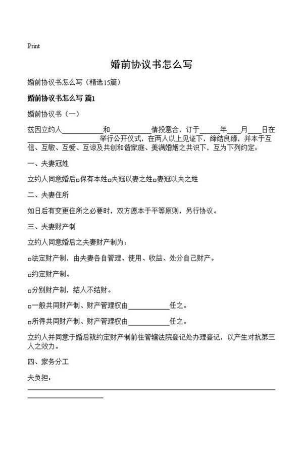 婚前协议书怎么写