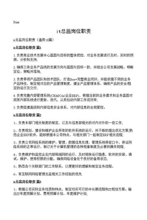it总监岗位职责