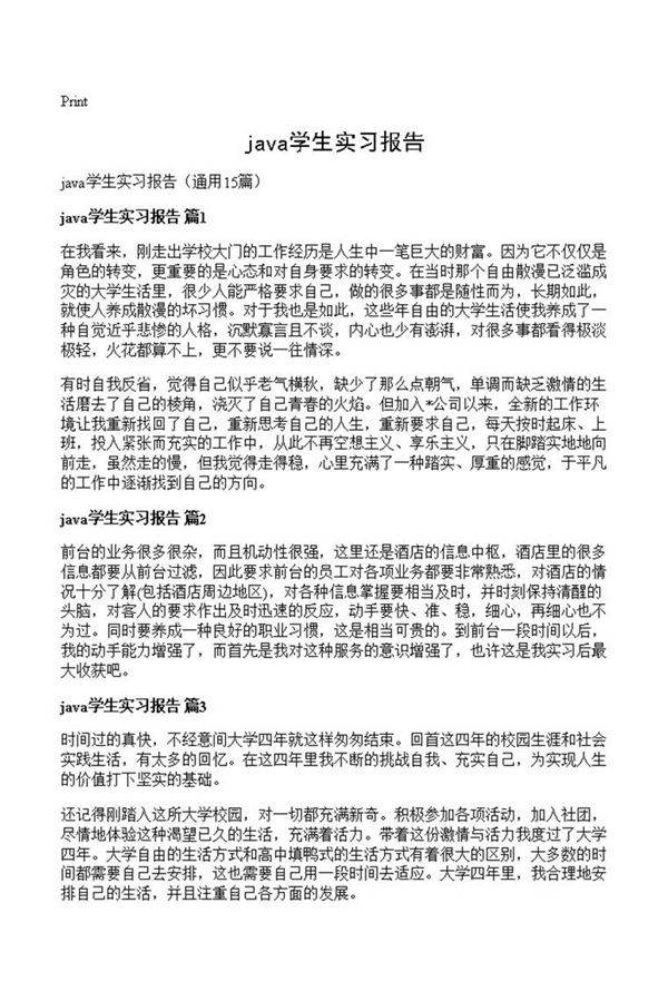 java学生实习报告