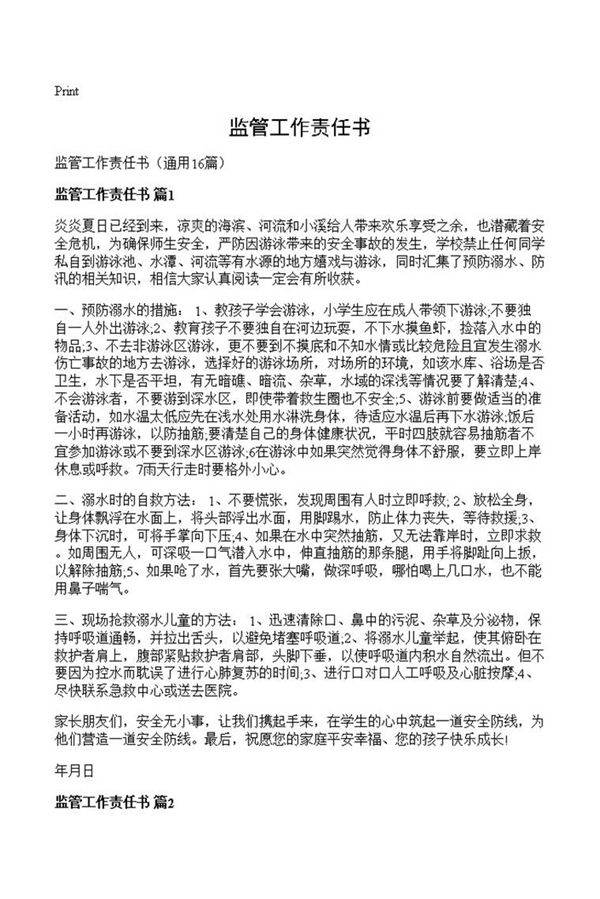 监管工作责任书