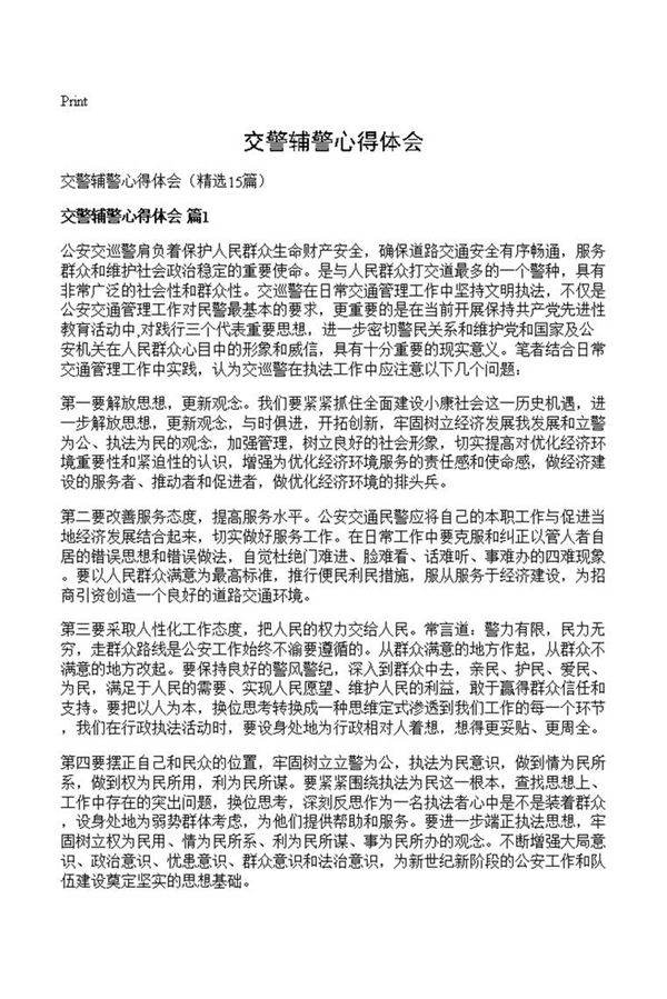 交警辅警心得体会