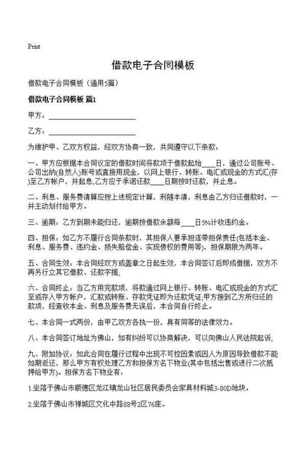 借款电子合同模板