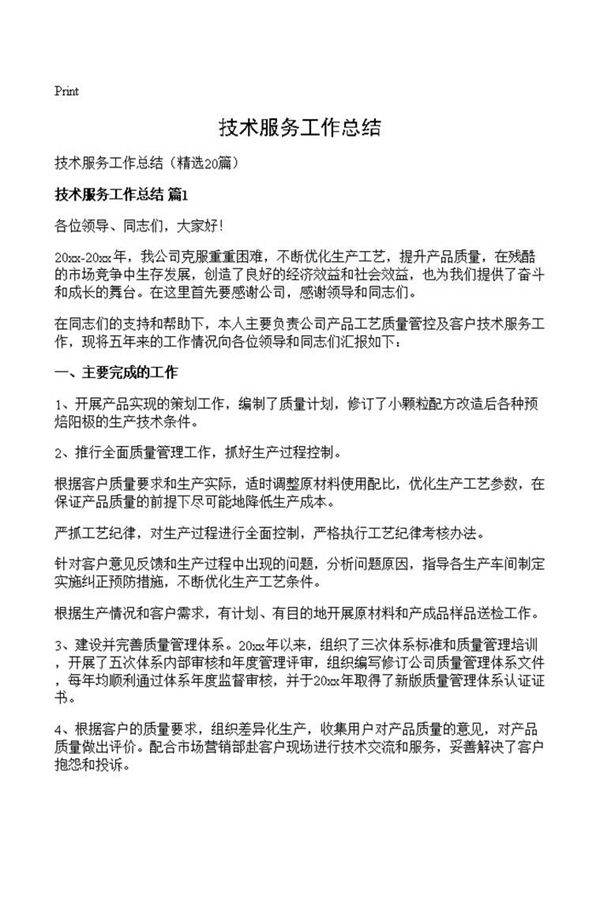 技术服务工作总结