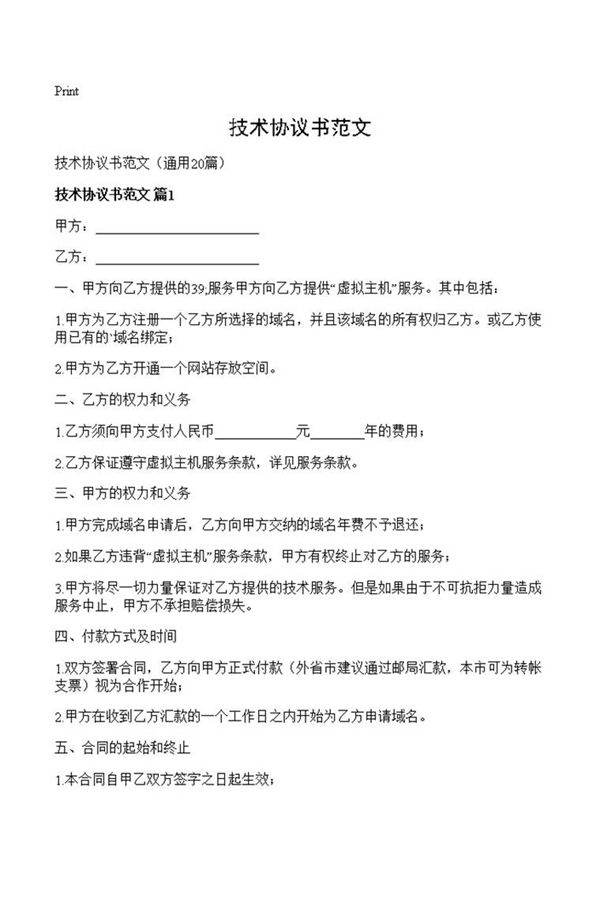 技术协议书范文