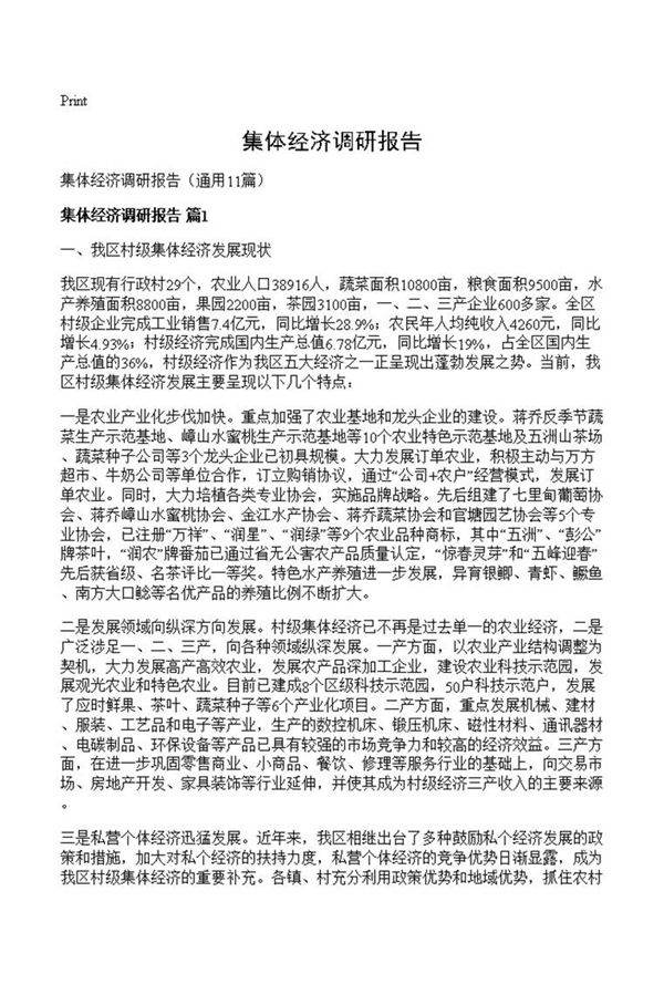 集体经济调研报告