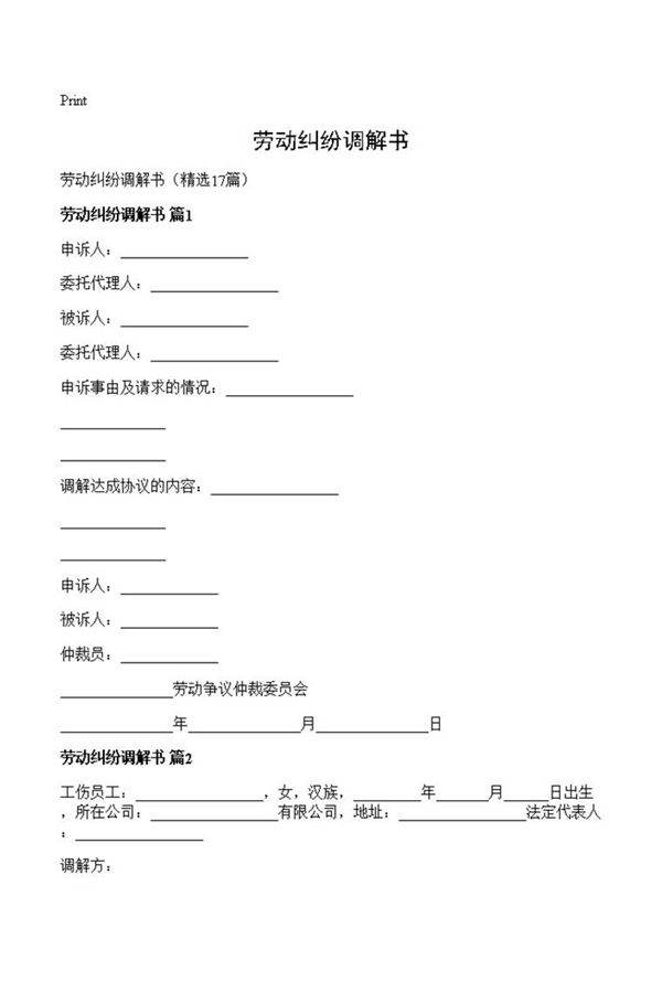 劳动纠纷调解书